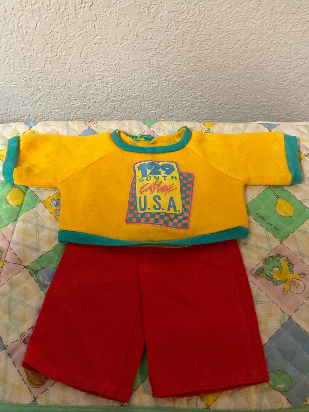 VTG Cabbage Patch Kids Designer Outfit Gold Shirt & Red Pants 1980’s CPK Doll